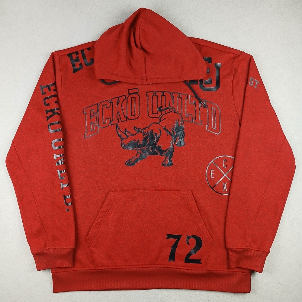 Ecko Unltd Hoodie Men XL Rhino Graphic Pullover Red Heathered Streetwear 72 Y2k